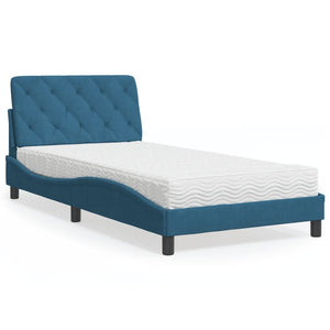 Bed with Mattress Blue 100x200 cm Velvet