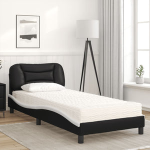 Bed with Mattress "Hvar" Black and White 90x190 cm Faux Leather