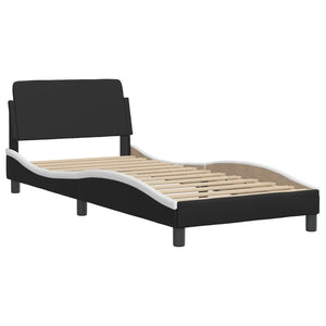 Bed with Mattress "Hvar" Black and White 90x190 cm Faux Leather