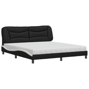 Bed with Mattress "Hvar" Black and White 180x200 cm Faux Leather