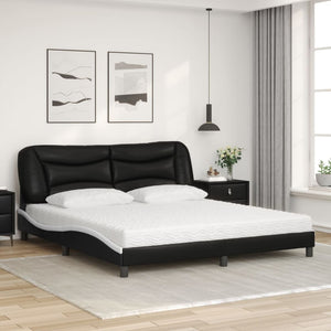 Bed with Mattress "Hvar" Black and White 180x200 cm Faux Leather