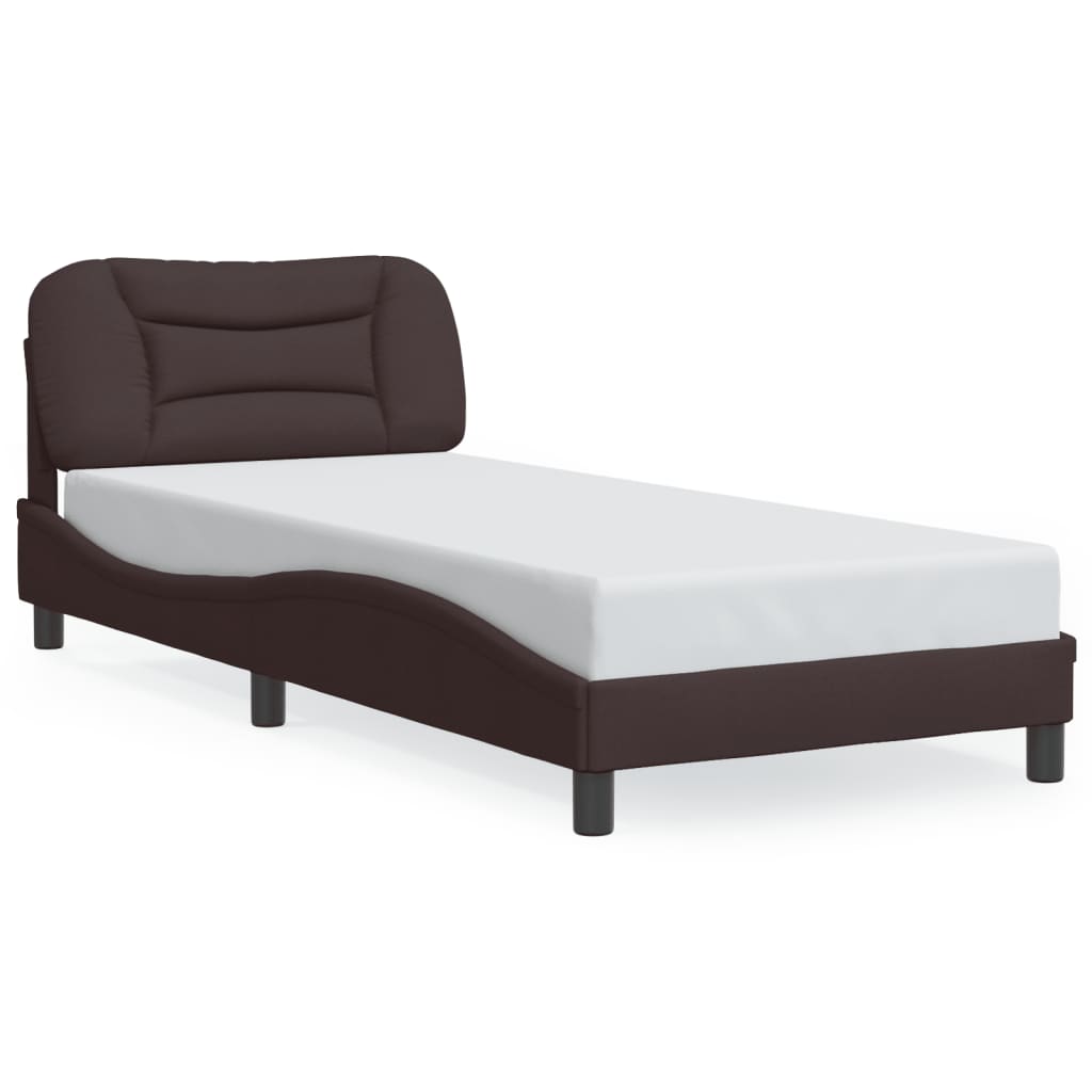 Bed Frame with LED without Mattress "Hvar" Dark Brown 80x200 cm Fabric