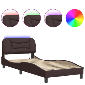 Bed Frame with LED without Mattress "Hvar" Dark Brown 80x200 cm Fabric