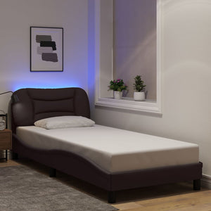 Bed Frame with LED without Mattress "Hvar" Dark Brown 80x200 cm Fabric