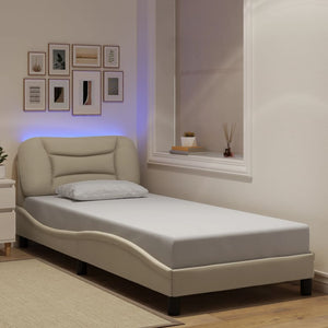 Bed Frame with LED without Mattress "Hvar" Cream 90x190 cm Fabric