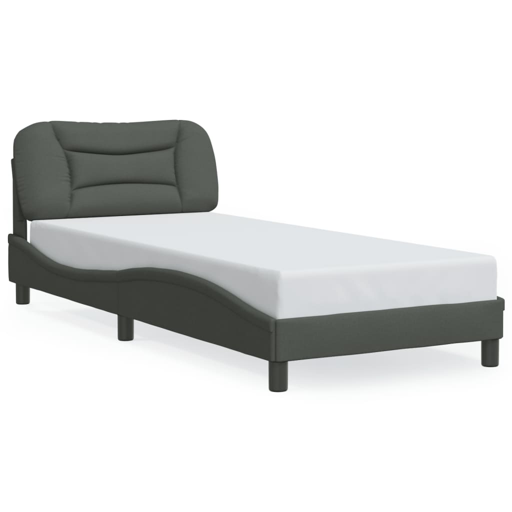 Bed Frame with LED without Mattress "Hvar" Dark Grey 90x200 cm Fabric