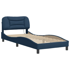 Bed Frame with LED without Mattress "Hvar" Blue 90x200 cm Fabric