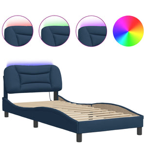 Bed Frame with LED without Mattress "Hvar" Blue 90x200 cm Fabric