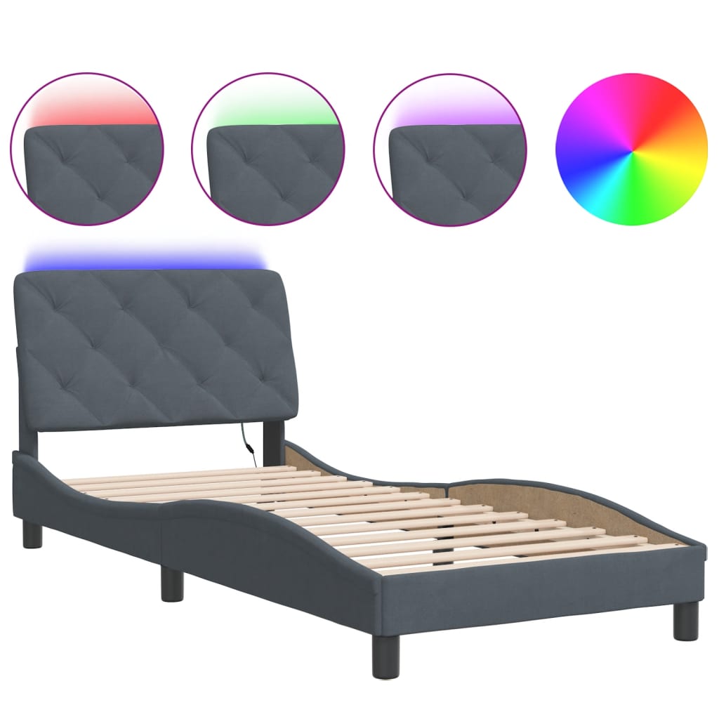 Bed Frame with LED without Mattress Dark Grey 80x200 cm Velvet