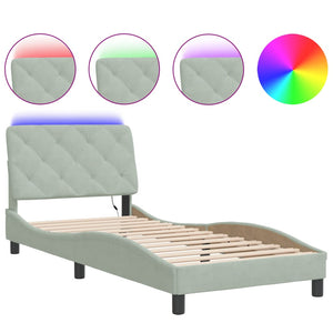 Bed Frame with LED without Mattress Light Grey 90x190 cm Velvet