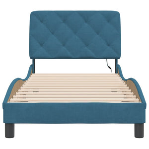 Bed Frame with LED without Mattress Blue 90x190 cm Velvet