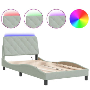Bed Frame with LED without Mattress Light Grey 100x200 cm Velvet
