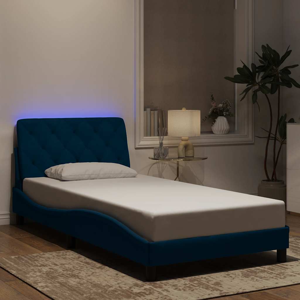 Bed Frame with LED without Mattress Blue 100x200 cm Velvet