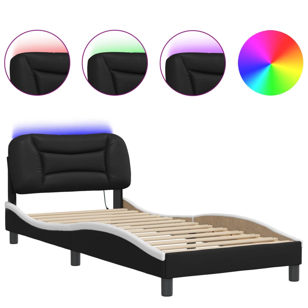 Bed Frame with LED without Mattress "Hvar" Black and White 90x200 cm