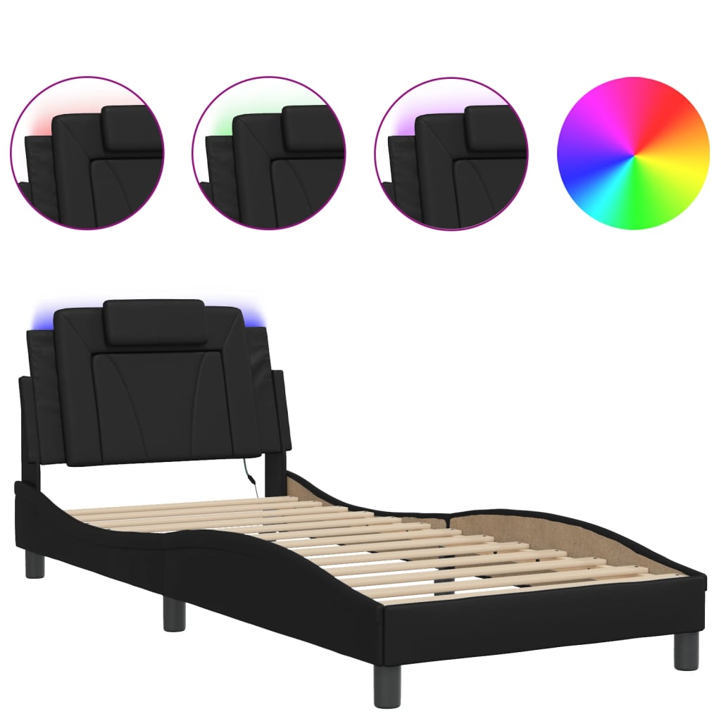 Bed Frame "Viana" with LED without Mattress Black 80x200 cm