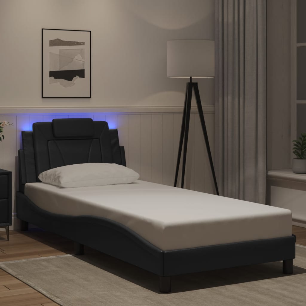Bed Frame "Viana" with LED without Mattress Black 80x200 cm