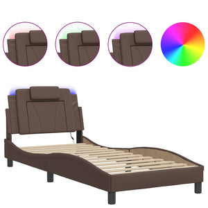Bed Frame "Viana" with LED without Mattress Brown 80x200 cm