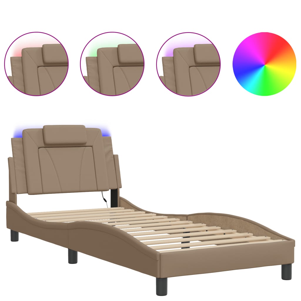 Bed Frame "Viana" with LED without Mattress Cappuccino 80x200 cm