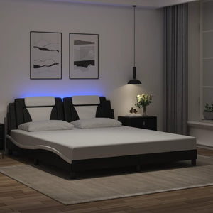 Bed Frame "Viana" with LED without Mattress Black and White 180x200 cm