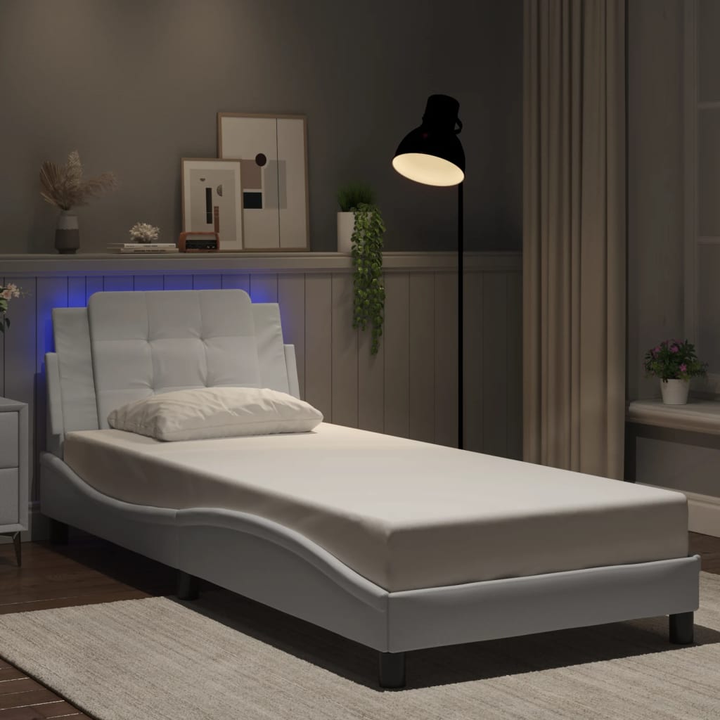 Bed Frame with LED without Mattress "Zadar" White 80x200 cm