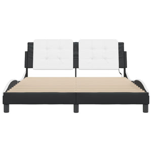 Bed Frame with LED without Mattress "Zadar" White and Black 160x200 cm