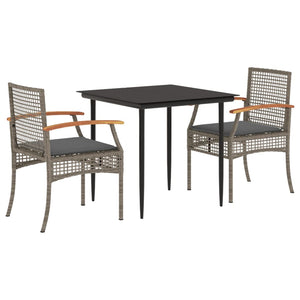 Matgrupp för trädgården med dynor 3 delar konstrottning grå