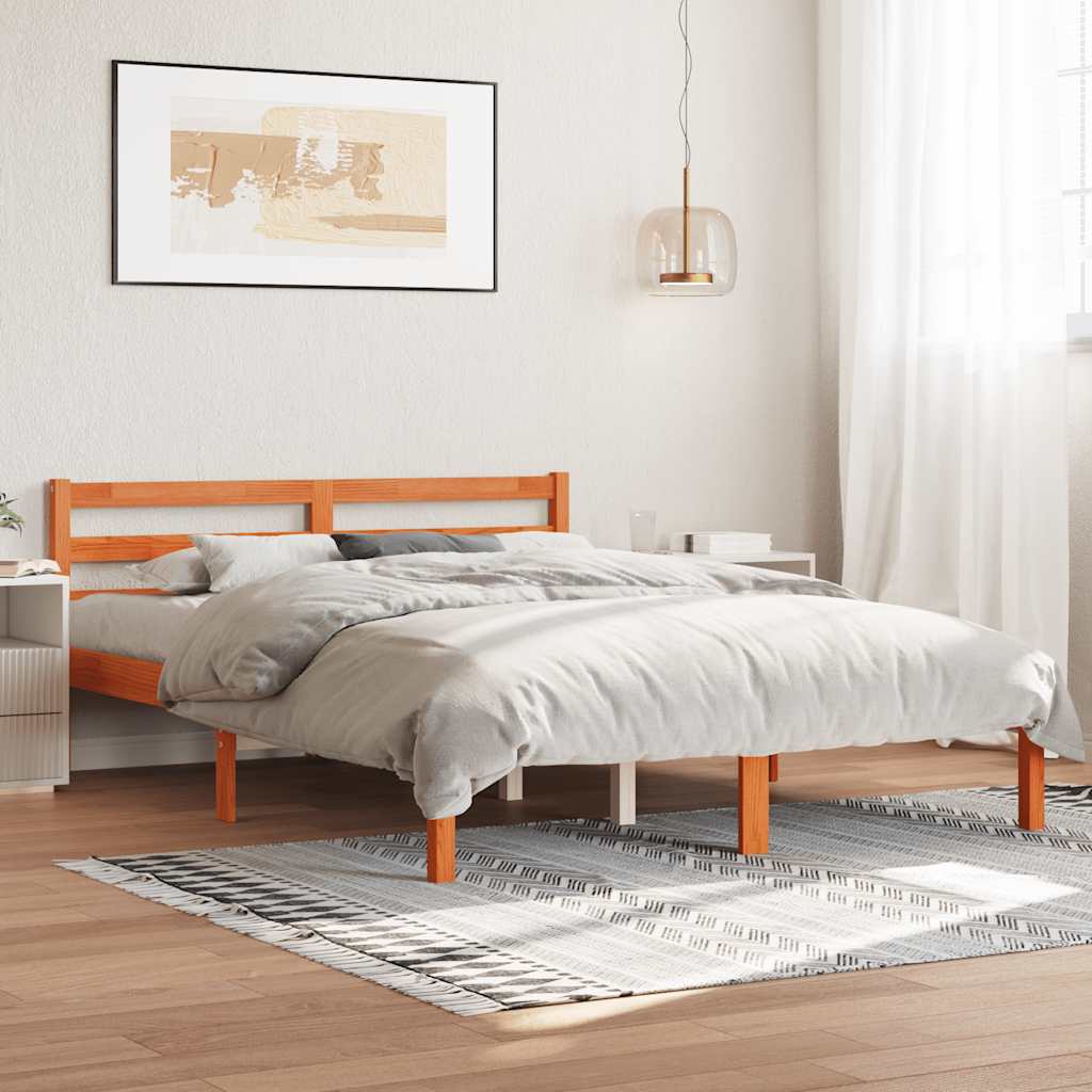 Sängram utan madrass vaxbrun 120x190 cm massiv furu