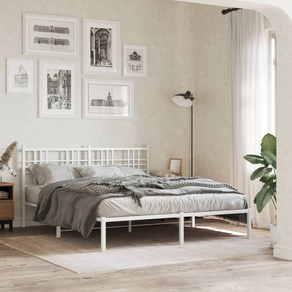 Sängram med huvudgavel metall vit 150x200 cm