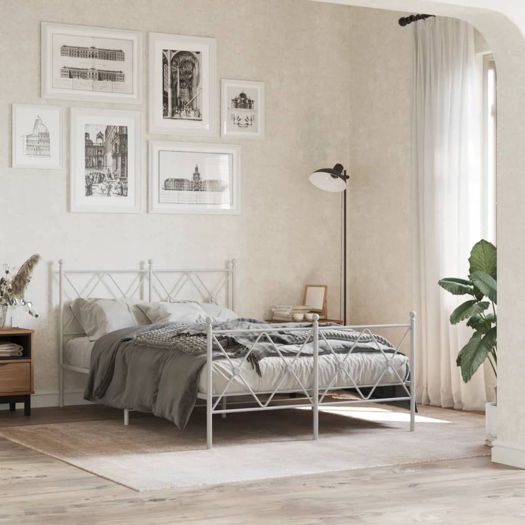 Sängram med huvudgavel och fotgavel vit metall 120x190 cm