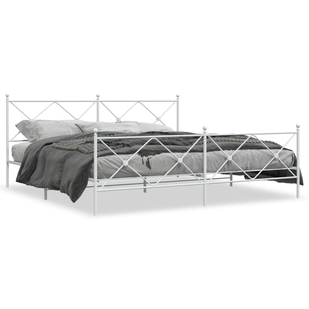 Sängram med huvudgavel och fotgavel vit metall 200x200 cm