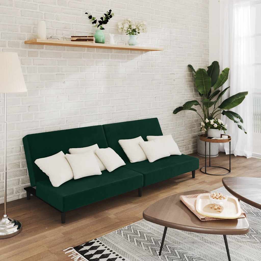 Bäddsoffa 2-sits mörkgrön sammet