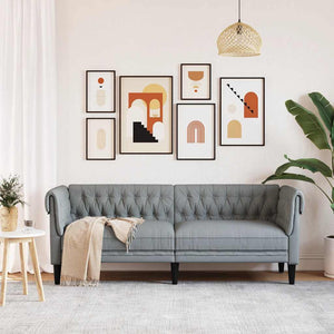 Chesterfieldsoffa 3-sits ljusgrå tyg