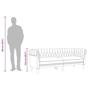 Chesterfieldsoffa 3-sits ljusgrå tyg