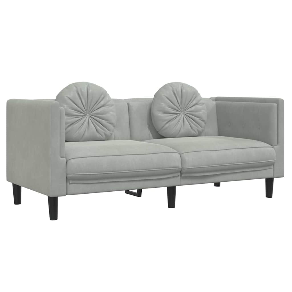 Soffa med kuddar 2-sits ljusgrå sammet