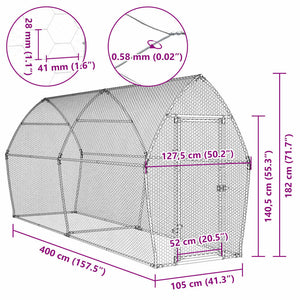 Hönsbur silver 400x105x182 cm galvaniserat stål