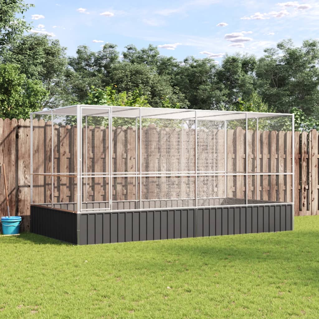 Voljär med förlängning silver 418x207x212 cm stål