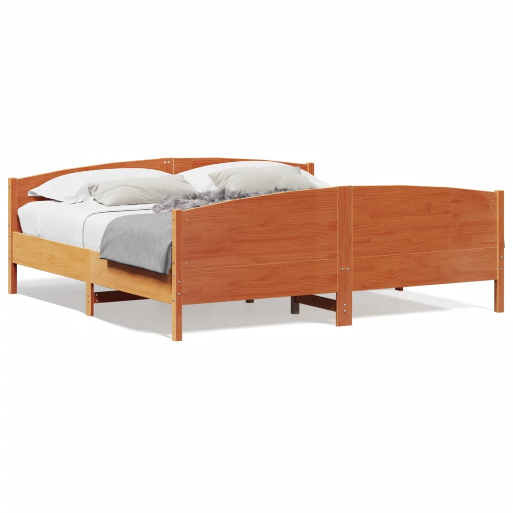 Sängram utan madrass vaxbrun 200x200 cm massiv furu