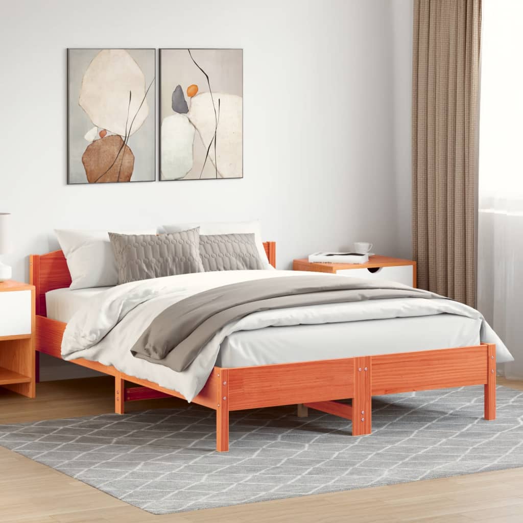 Sängram utan madrass vaxbrun 160x200 cm massiv furu