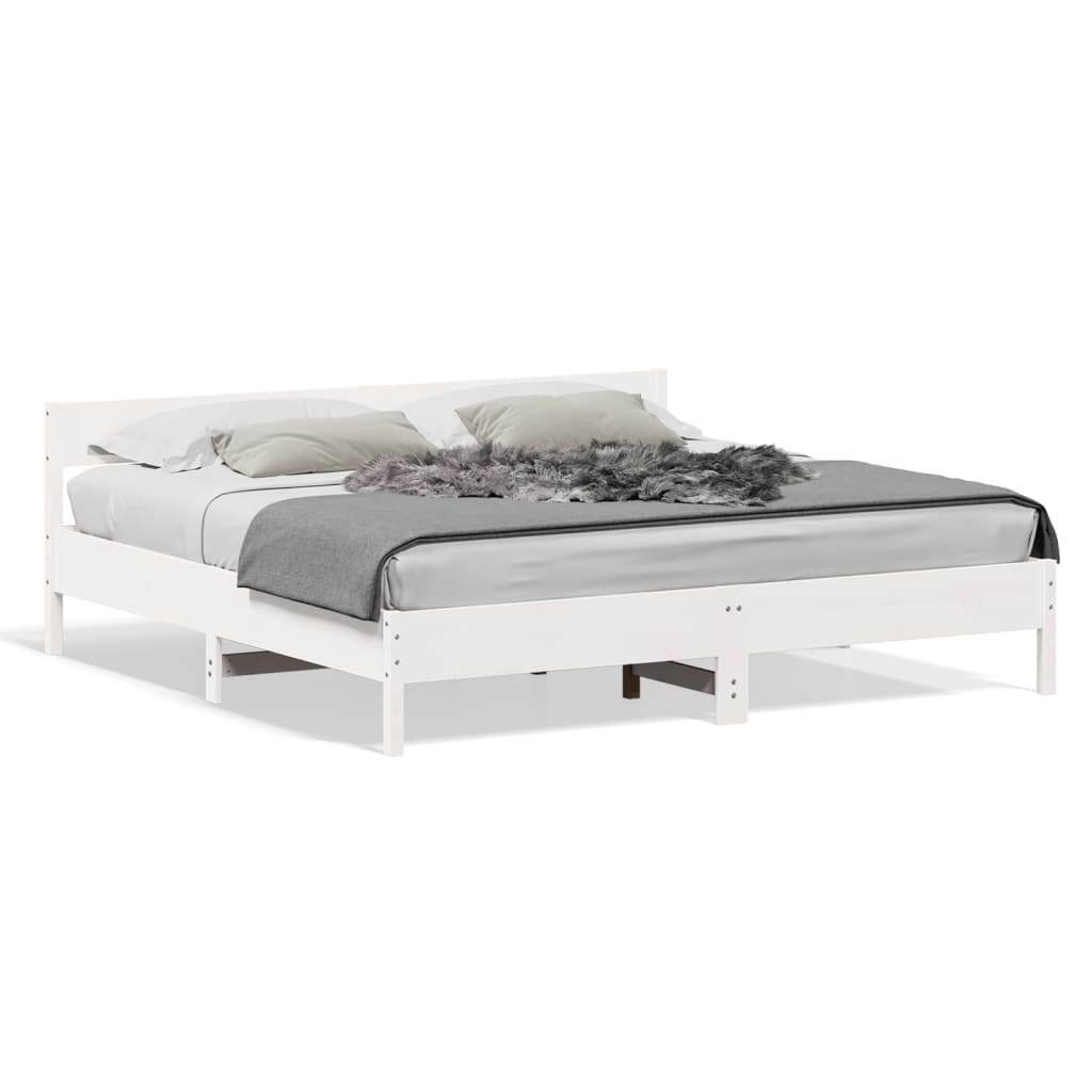 Sängram utan madrass vit 200x200 cm massiv furu