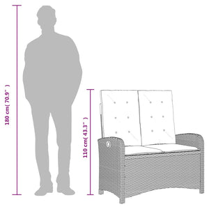 Justerbar trädgårdsbänk med dynor brun konstrotting