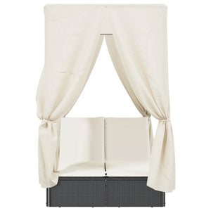 Dubbel solsäng med tak och dynor svart konstrotting