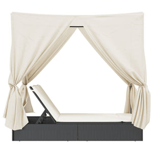 Dubbel solsäng med tak och dynor svart konstrotting