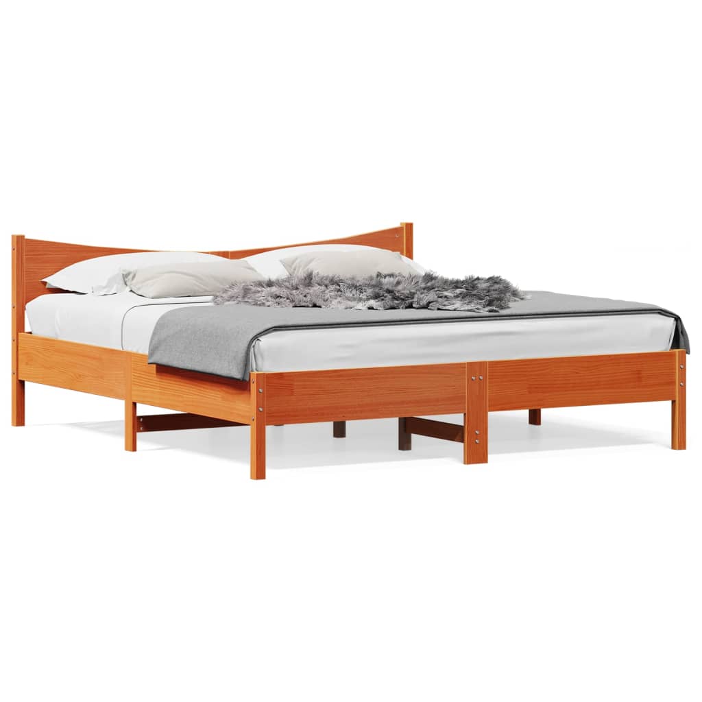 Sängram utan madrass vaxbrun 200x200 cm massiv furu