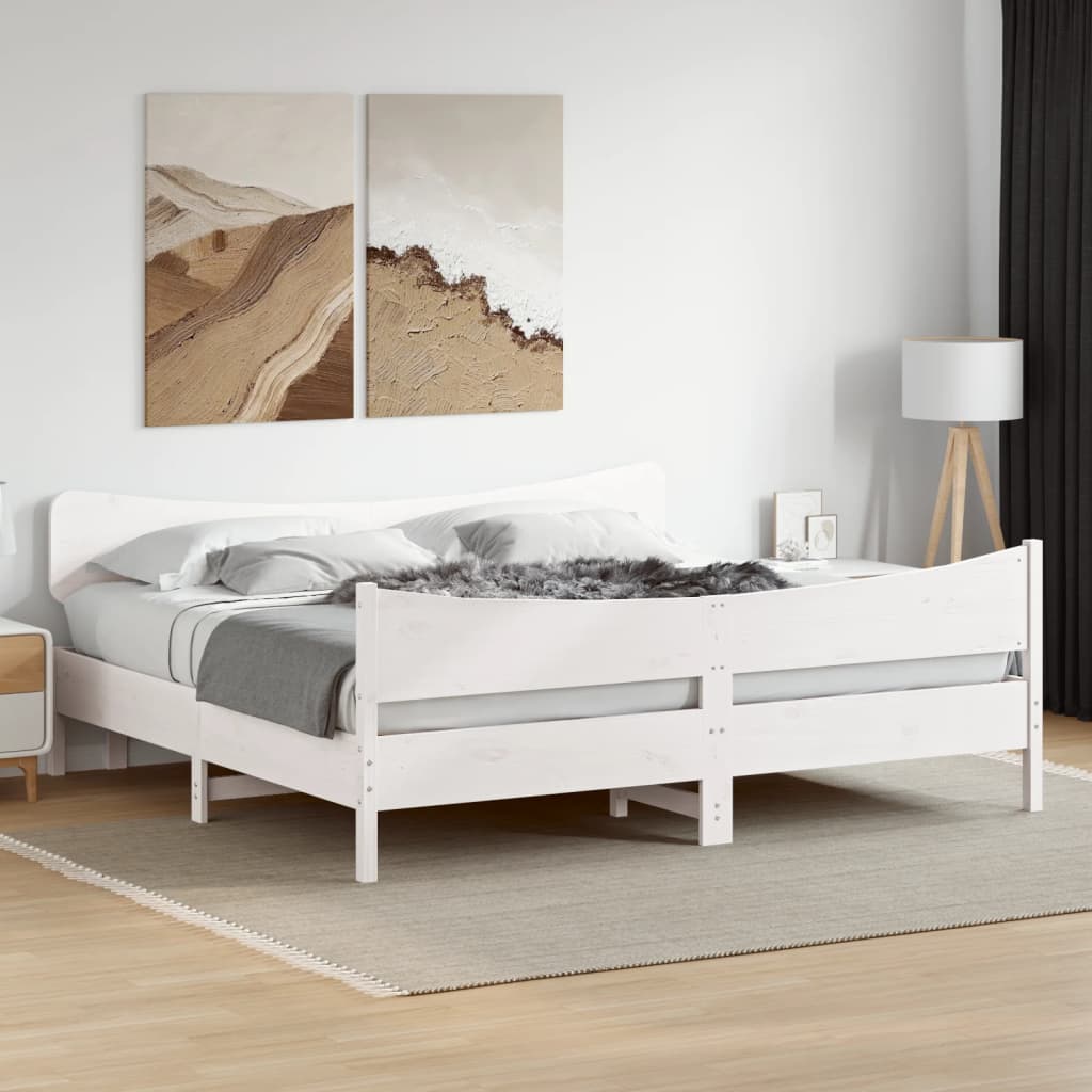 Sängram utan madrass vit 200x200 cm massiv furu