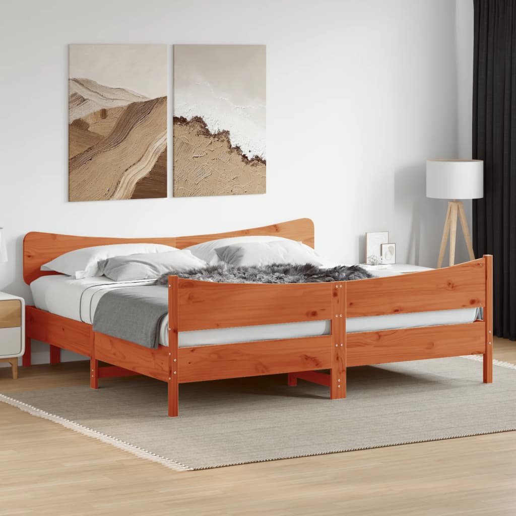 Sängram utan madrass vaxbrun 180x200 cm massiv furu