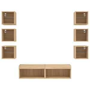 Tv-bänk 8 delar LED sonoma-ek konstruerat trä