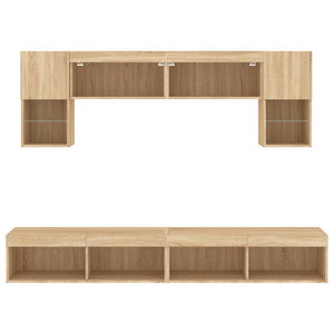 Tv-bänk 6 delar LED sonoma-ek konstruerat trä