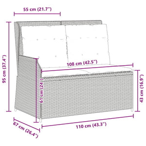 Justerbar trädgårdsbänk med dynor svart konstrotting