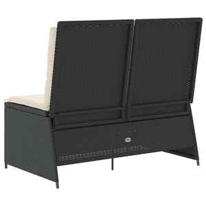 Justerbar trädgårdsbänk med dynor svart konstrotting