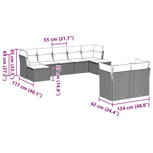 Loungegrupp för trädgården m dynor 9 delar ljusgrå konstrotting